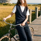 Navy Blazer Melange Crew Neck 2fer Top with V-Neck Vest - Woman Wearing Layered Look Knit Top - Suzy Shier