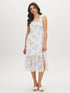 Snow White Floral Chiffon Dress with Ruffled Straps - Woman Wearing Tiered Skirt Dress - Suzy Shier