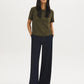 Green faux suede crew neck top with short sleeves by Suzy.