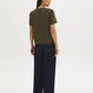 Green faux suede crew neck top with short sleeves by Suzy.