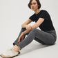 Jean en mélange de coton à jambe ajustée et taille haute