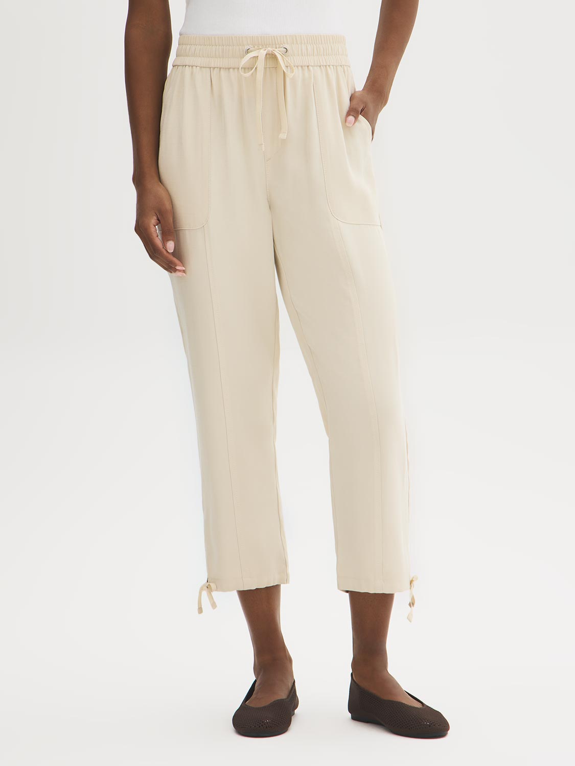 Drawstring Twill Capri Pants by Suzy.