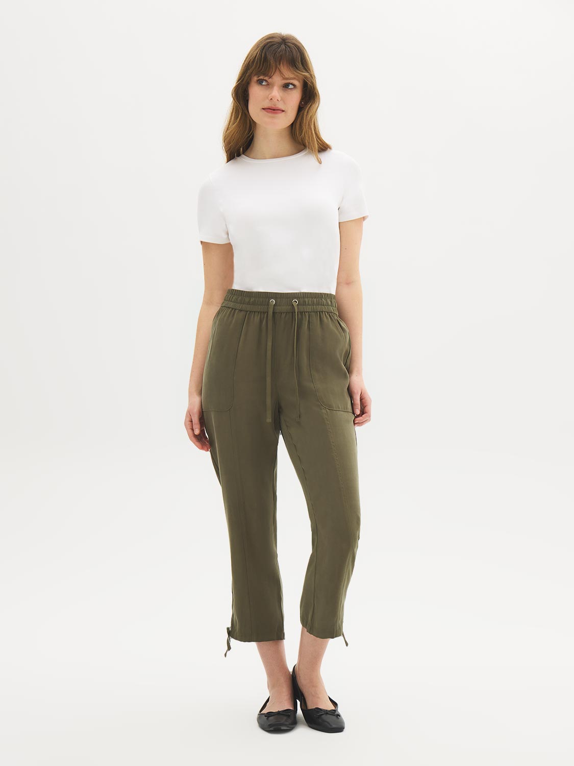 Drawstring Twill Capri Pants by Suzy.