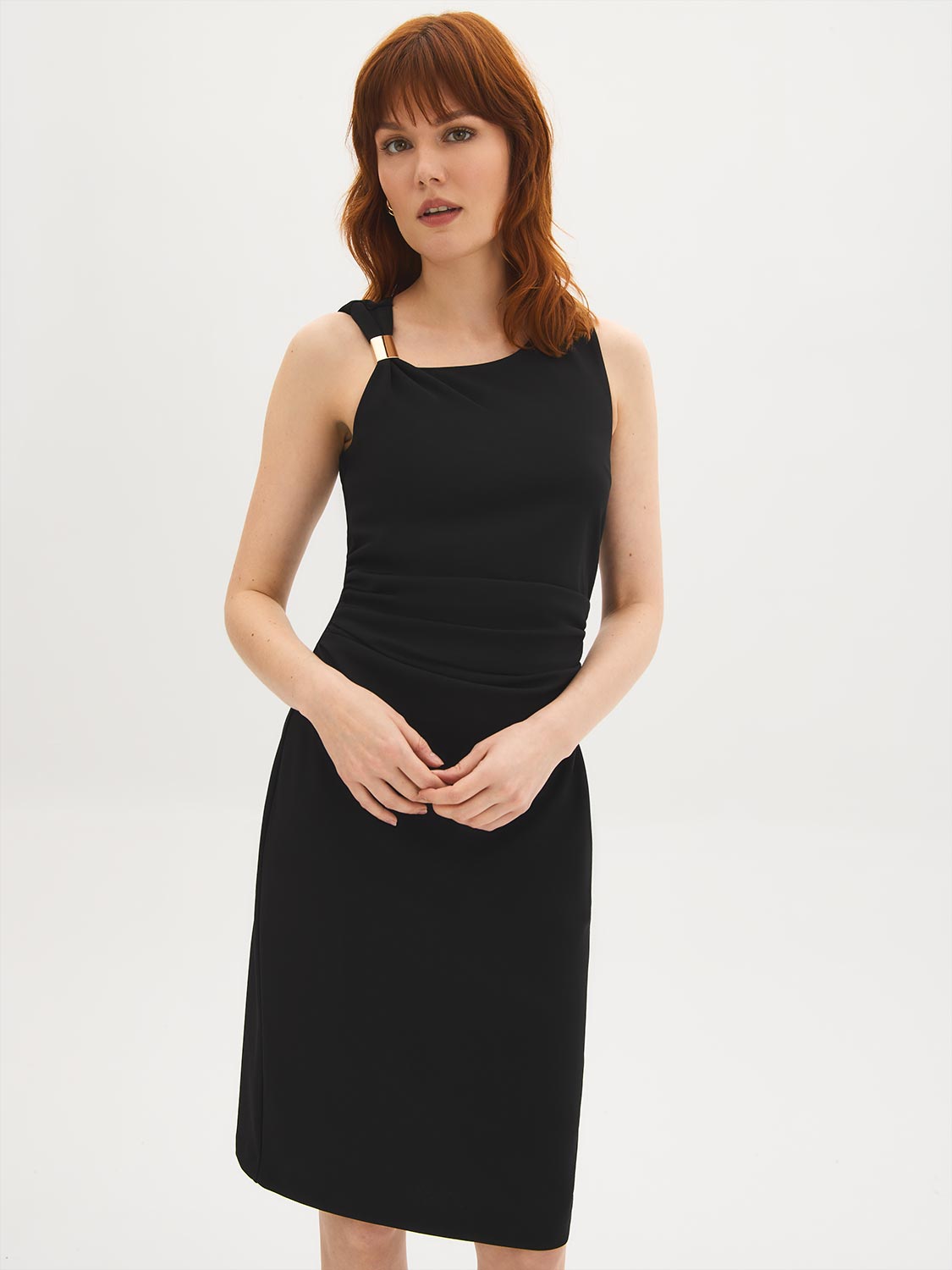 Asymmetric Ruched Midi Dress by Suzy.