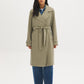 Belted trench coat in khaki grey with double-breasted closure and notch collar by Suzy.