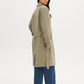 Belted trench coat in khaki grey with double-breasted closure and notch collar by Suzy.
