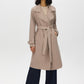 Belted trench coat in khaki grey with double-breasted closure and notch collar by Suzy.
