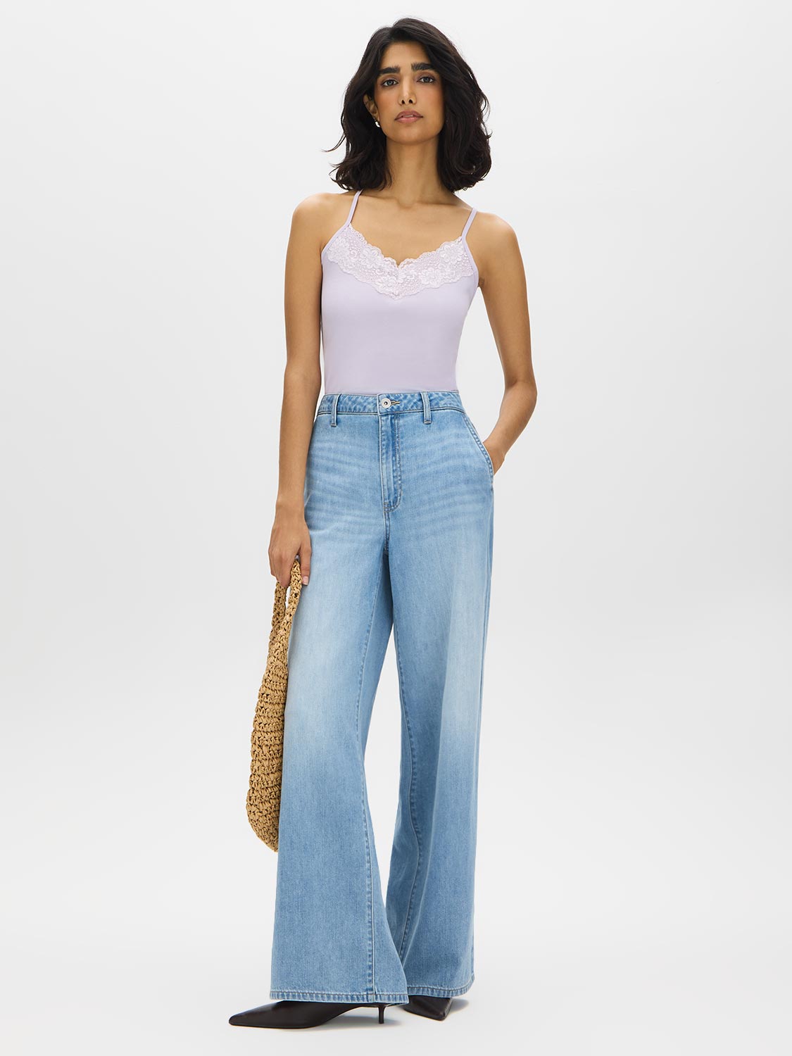 Cotton-Blend Tank Top With Lace Trim