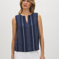Naval Academy Striped Sleeveless Blouse with Keyhole Detail - Woman Wearing Yarn-Dyed Striped Top - Suzy Shier