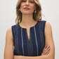 Naval Academy Striped Sleeveless Blouse with Keyhole Detail - Woman Wearing Yarn-Dyed Striped Top - Suzy Shier