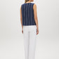 Naval Academy Striped Sleeveless Blouse with Keyhole Detail - Woman Wearing Yarn-Dyed Striped Top - Suzy Shier