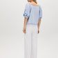 Zen Blue Off-the-Shoulder Embroidered Blouse - Woman Wearing Square Neckline Top with Embroidered Sleeves - Suzy Shier