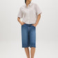 Winter White Striped Drop Shoulder Blouse - Woman Wearing Button-Front Stripe Shirt - Suzy Shier