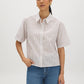 Winter White Striped Drop Shoulder Blouse - Woman Wearing Button-Front Stripe Shirt - Suzy Shier