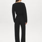 Black Cloud Fleece Wide-Leg Pant - Woman Wearing Relaxed Fit Knit Pants - Suzy Shier