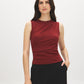 Red Sleeveless Crew Neck Shell Top with Side Pleats - Suzy Shier
