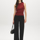 Red Sleeveless Crew Neck Shell Top with Side Pleats - Suzy Shier