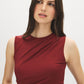 Red Sleeveless Crew Neck Shell Top with Side Pleats - Suzy Shier