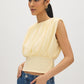 Banana Crepe Mesh Bubble Knit Top - Woman Wearing Crew Neck Mesh Top - Suzy Shier