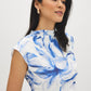 Snow White Printed Mesh Mock Neck Top - Woman Wearing Sleeveless Mesh Top with Ruching - Suzy Shier