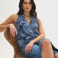 Naval Academy Paisley Print Textured V-Neck Top - Woman Wearing Sleeveless Top with Back Knot Detail - Suzy Shier