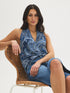 Naval Academy Paisley Print Textured V-Neck Top - Woman Wearing Sleeveless Top with Back Knot Detail - Suzy Shier