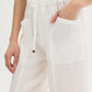 Textured Slub Crop Pant - Woman Wearing Relaxed Fit Cropped Trousers - Suzy Shier