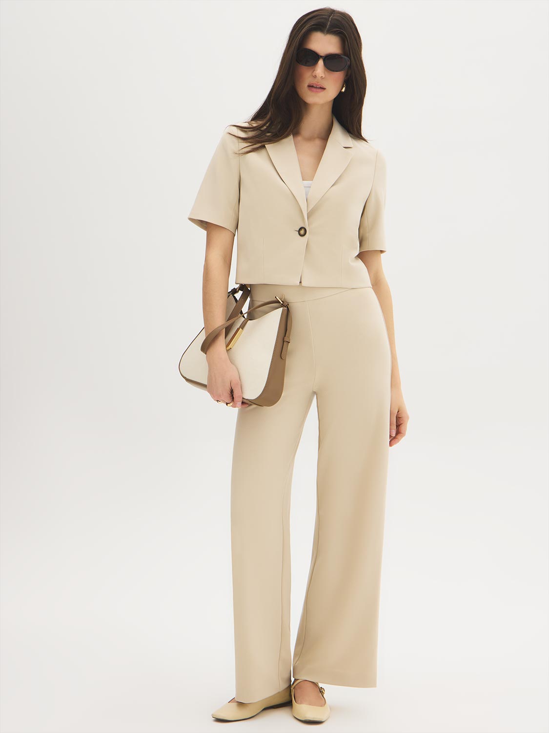 Pull-On Knit Crepe Pant - Woman Wearing Straight Leg Pants - Suzy Shier