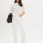 White Embroidered Straight Leg Denim Pant - Woman Wearing Casual Denim Trousers - Suzy Shier