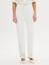 White Embroidered Straight Leg Denim Pant - Woman Wearing Casual Denim Trousers - Suzy Shier