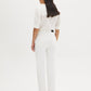 White Embroidered Straight Leg Denim Pant - Woman Wearing Casual Denim Trousers - Suzy Shier
