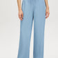 Light Wash Elastic Waist Wide-Leg Denim Pant - Woman Wearing Casual Wide-Leg Pants - Suzy Shier