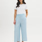 Light Wash Stripe Denim Tencel Gaucho Pant - Woman Wearing Wide-Leg Pants with Smocked Waistband - Suzy Shier