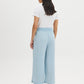 Light Wash Stripe Denim Tencel Gaucho Pant - Woman Wearing Wide-Leg Pants with Smocked Waistband - Suzy Shier