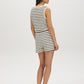 Snow White/Naval Academy Stripe French Terry Shorts - Woman Wearing Casual Striped Shorts - Suzy Shier