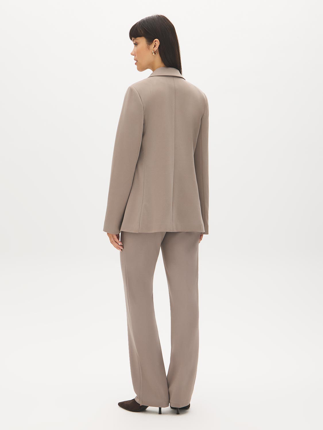 Lt Grey Open-Front Blazer with Stripe Cuff Detail - Woman Wearing Tailored Knit Blazer - Suzy Shier