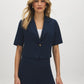 Dark Sapphire Cropped Short Sleeve Blazer - Woman Wearing Fitted Blazer with Notch Collar - Suzy Shier