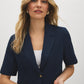 Dark Sapphire Cropped Short Sleeve Blazer - Woman Wearing Fitted Blazer with Notch Collar - Suzy Shier