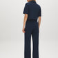 Dark Sapphire Cropped Short Sleeve Blazer - Woman Wearing Fitted Blazer with Notch Collar - Suzy Shier