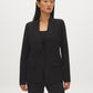Black Single-Button Woven Blazer - Woman Wearing Tailored Blazer - Suzy Shier