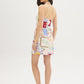 Snow White Conversational Print Halter Mini Dress - Woman Wearing Printed Linen Blend Dress - Suzy Shier