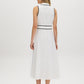 Snow White/Black Dot Print Midi Shirt Dress - Woman Wearing Sleeveless Dress with Sash - Suzy Shier