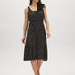 Jet Black Ditsy Print Tiered Dress - Woman Wearing Scoop Neck Dress with Tie Detail - Suzy Shier