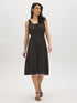 Jet Black Ditsy Print Tiered Dress - Woman Wearing Scoop Neck Dress with Tie Detail - Suzy Shier