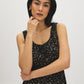 Jet Black Ditsy Print Tiered Dress - Woman Wearing Scoop Neck Dress with Tie Detail - Suzy Shier