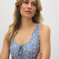 Infinity Ditsy Print Tiered Dress - Woman Wearing Scoop Neck Dress with Tie Detail - Suzy Shier