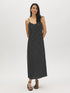 Black/White Dots Print Flowy Slip Dress - Woman Wearing V-Neck Midi Dress - Suzy Shier