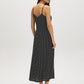 Black/White Dots Print Flowy Slip Dress - Woman Wearing V-Neck Midi Dress - Suzy Shier