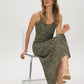Kalamata Leaf Print Flowy Slip Dress - Woman Wearing Flowy Midi Dress - Suzy Shier