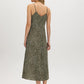 Kalamata Leaf Print Flowy Slip Dress - Woman Wearing Flowy Midi Dress - Suzy Shier